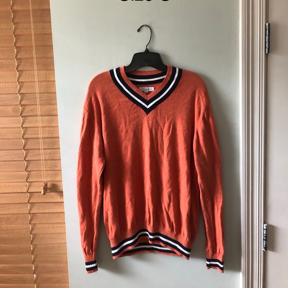 Alex Cannon orange, navy, and white sweater!